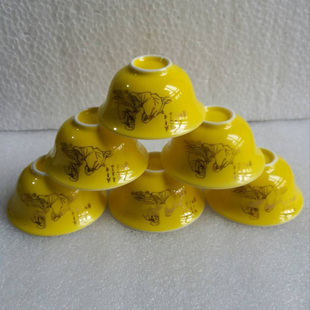七八十年代描金人物小黄酒杯功夫茶杯1组6个库存老货旧藏文玩收藏