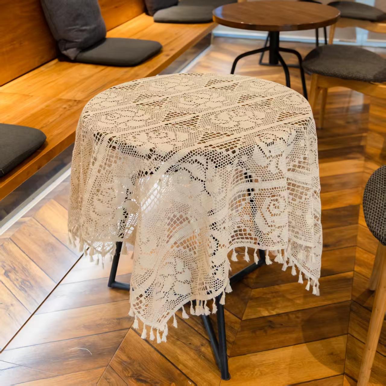 田园复古镂空流苏桌布长方形圆形方形餐桌属于茶几床头柜沙发盖巾