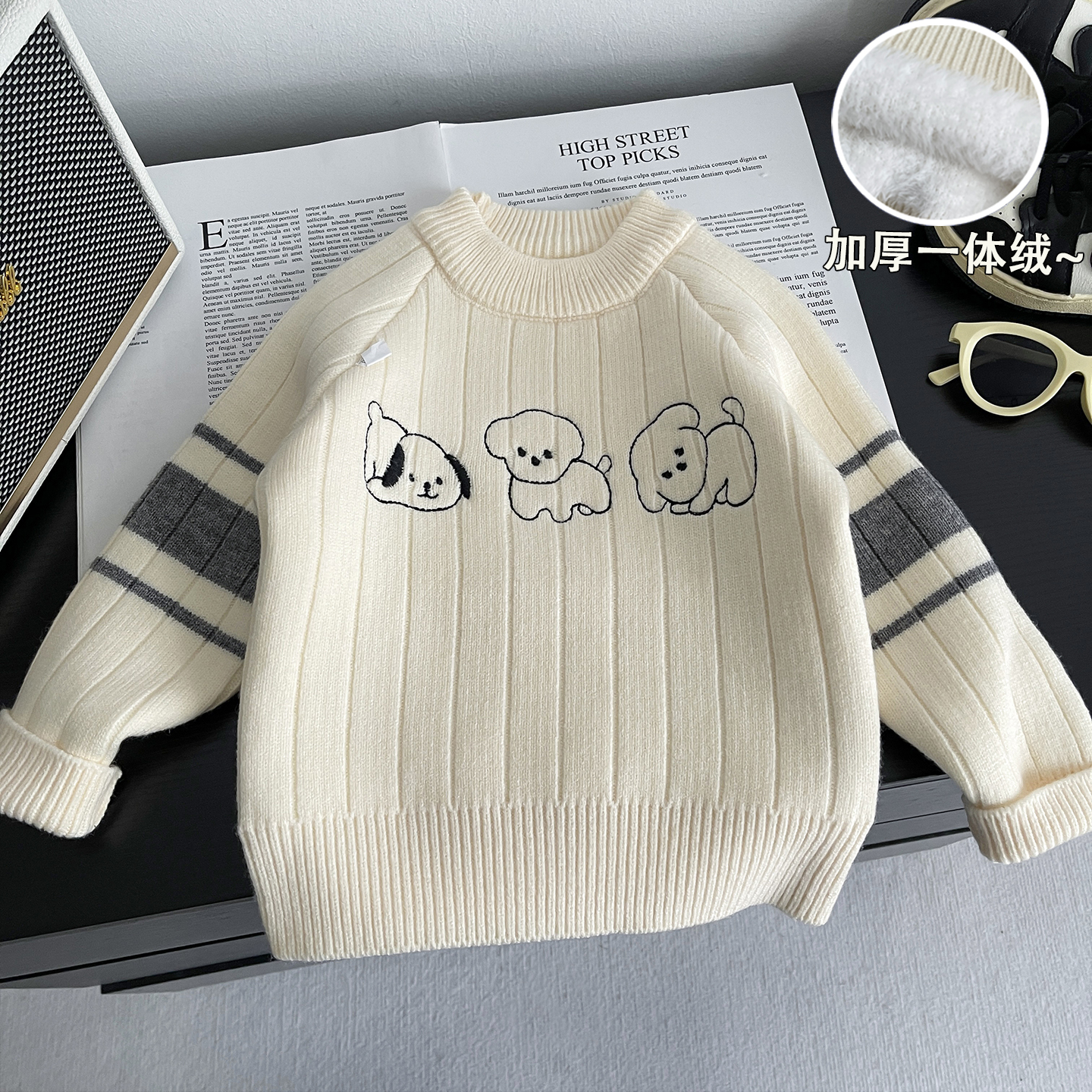 柔软保暖儿童加绒毛衣冬季打底衫