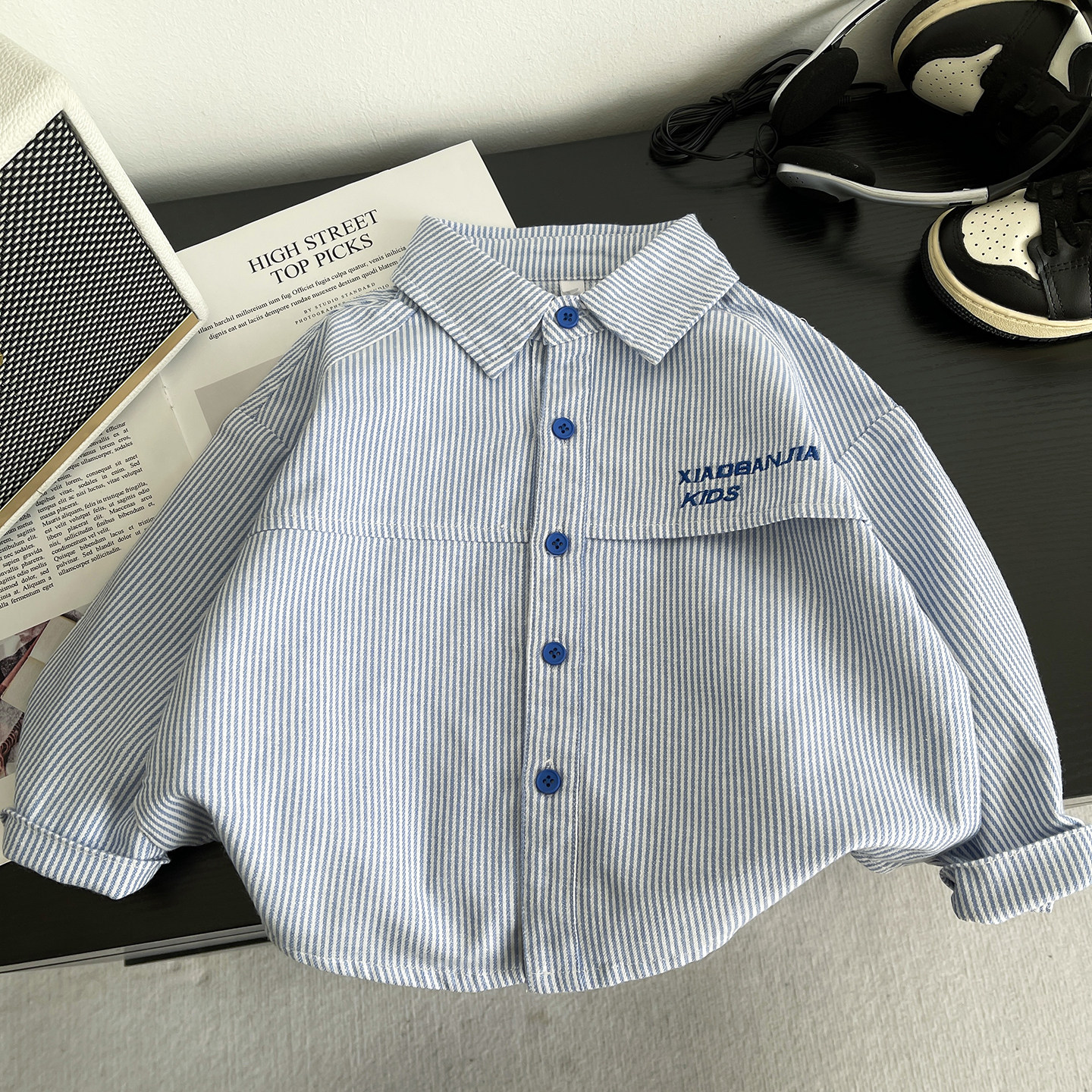 男童长袖衬衫2026新款儿童条纹衬衣春秋宝宝纯棉上衣小男孩薄外套