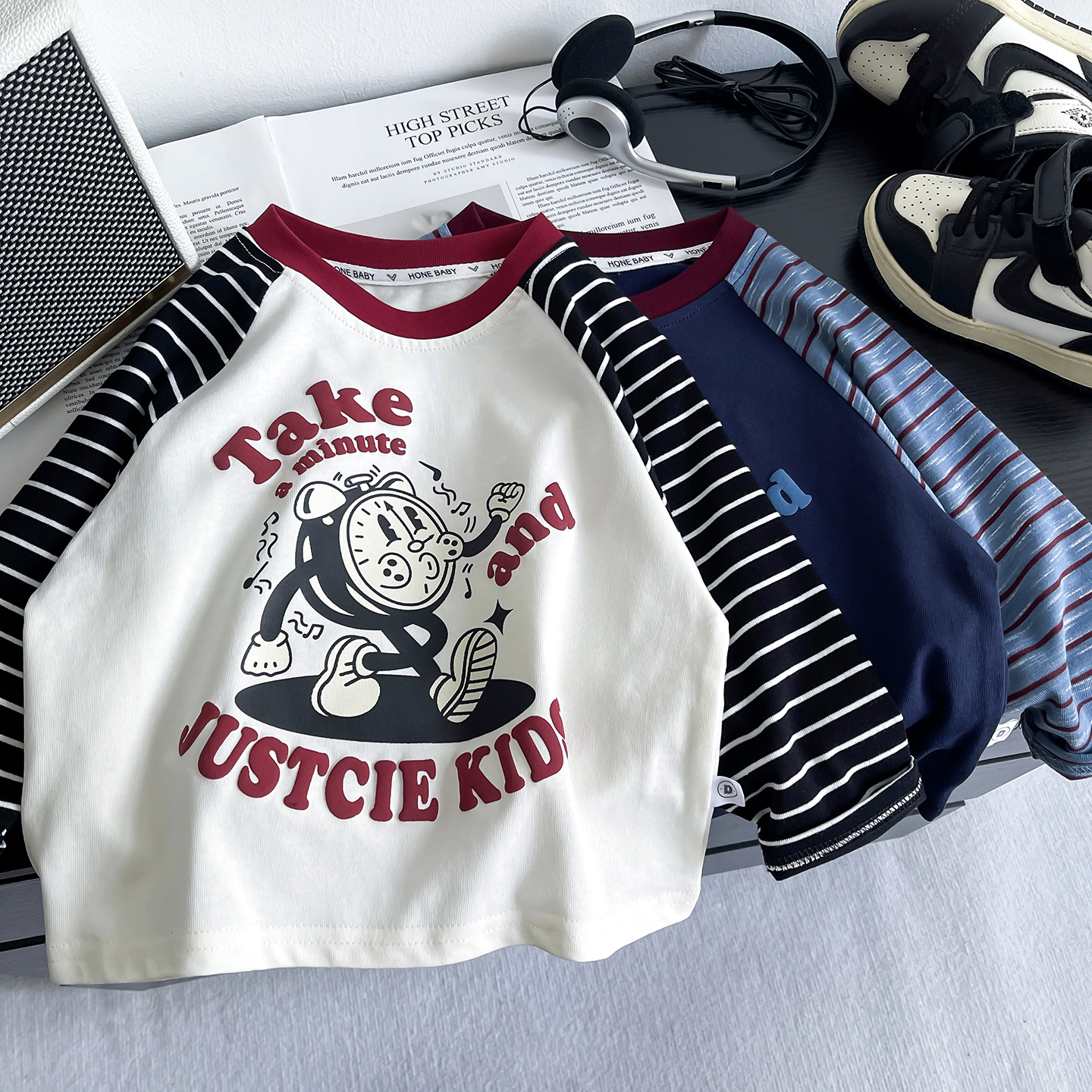 纯棉男童长袖T恤卡通插肩袖上衣