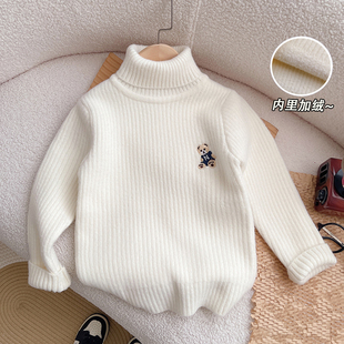 儿童高领毛衣一体绒男童白色针织打底衫加绒加厚宝宝冬季羊绒衫潮