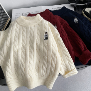 男童毛衣秋冬宝宝加厚针织衫内搭儿童羊绒衫白色小男孩打底毛线衣