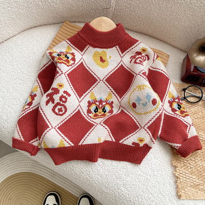 加厚儿童毛衣冬季新年服羊绒衫