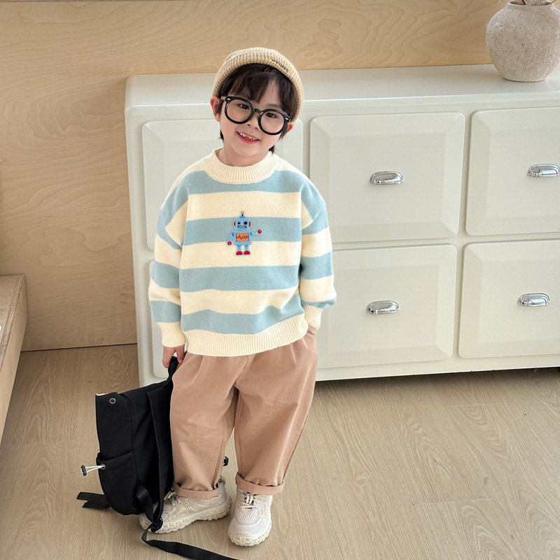 抗起球儿童毛衣春秋男童条纹上衣