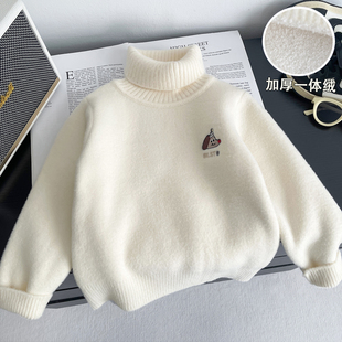 儿童高领毛衣一体绒男童针织打底衫加绒加厚小男孩冬季保暖羊绒衫