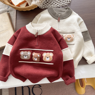 抗起球！儿童毛衣拉链半高领上衣