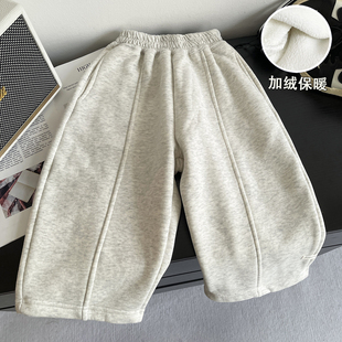 儿童加绒裤子冬季男童一体绒卫裤休闲弯刀裤百搭小童宝宝宽松裤子