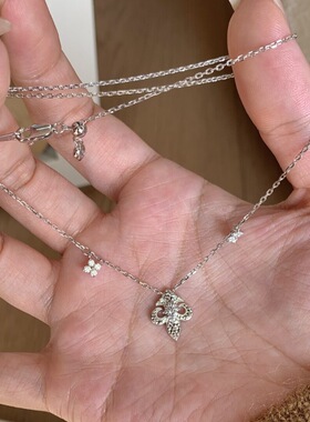 法式轻奢复古感碎冰冰镶钻鸢尾花项链气质小众设计气质锁骨链