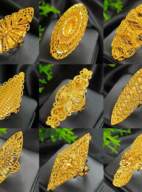 24k镀金麦穗食指戒指不掉色小众设计中东迪拜铜气质时尚简约女戒