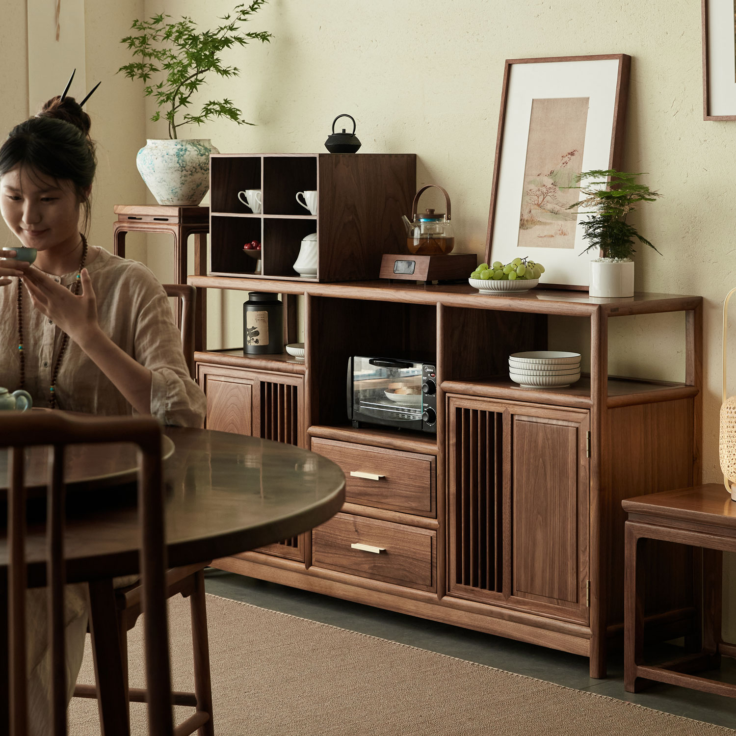 餐边柜杪轩原木榫卯工艺新中式