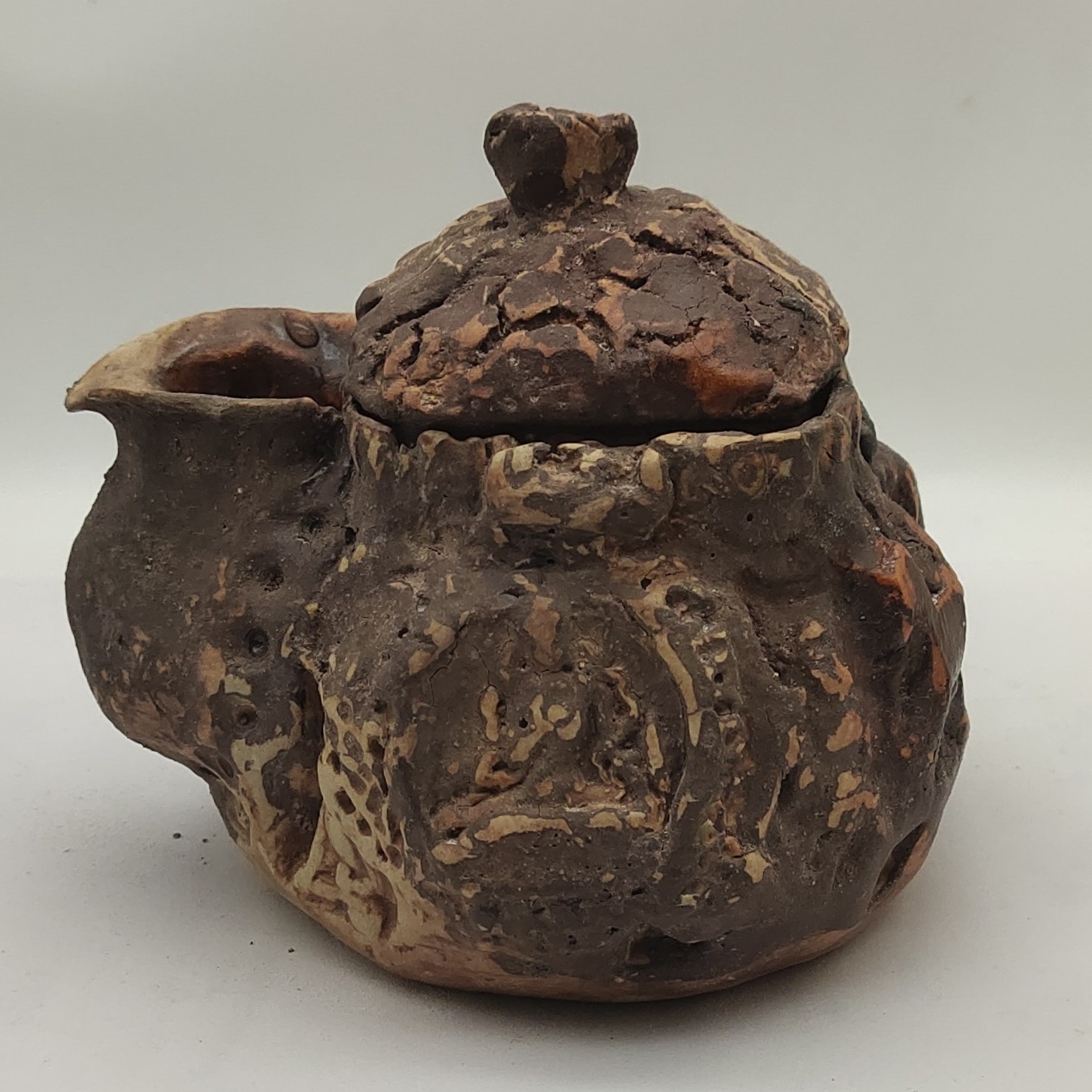 手捏柴烧侘寂风志野烧个性粗陶茶器南蛮烧瑕疵宝瓶手抓壶300ml