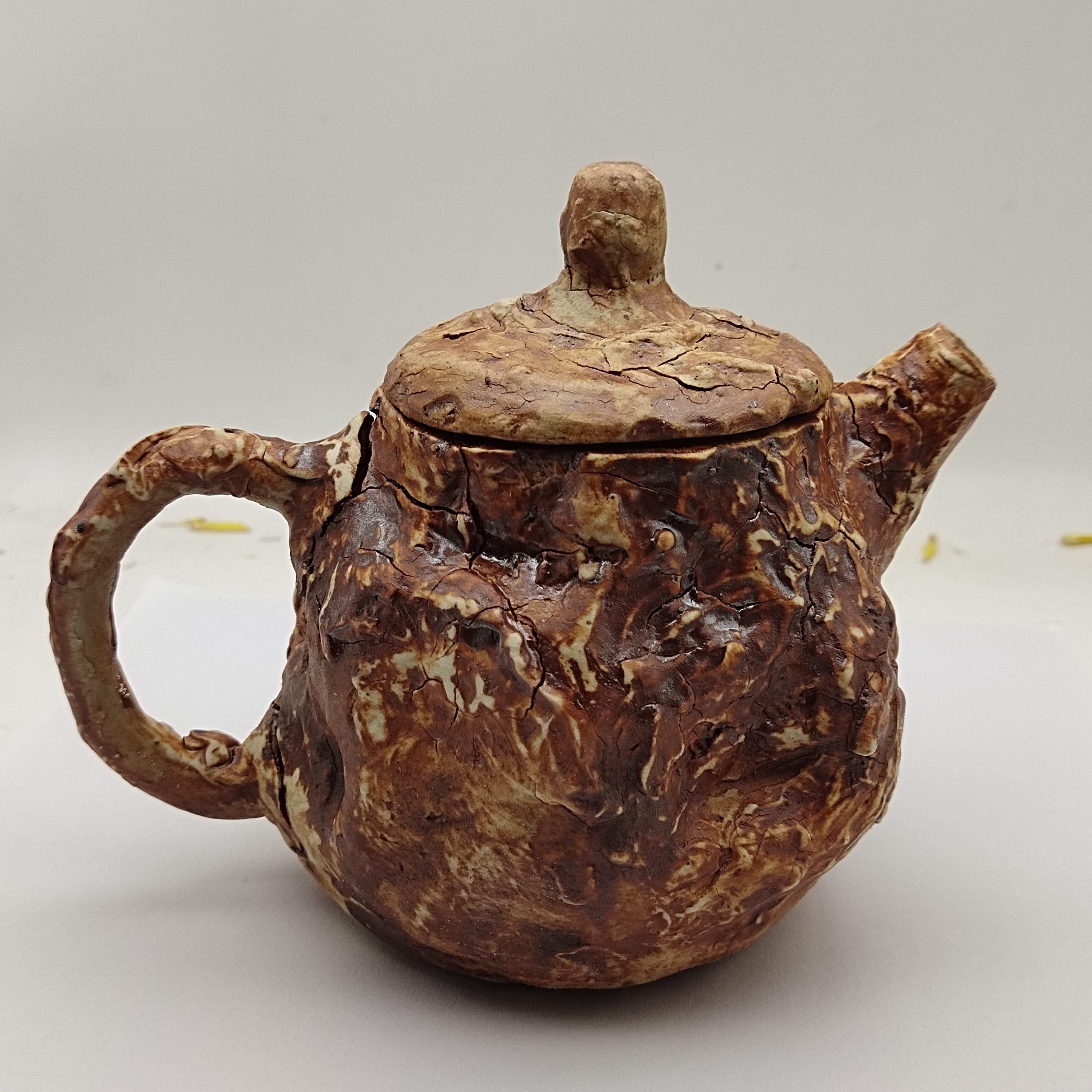 茶道茶器茶具复古手捏侘寂风志野烧南蛮烧柴烧单耳壶260ml