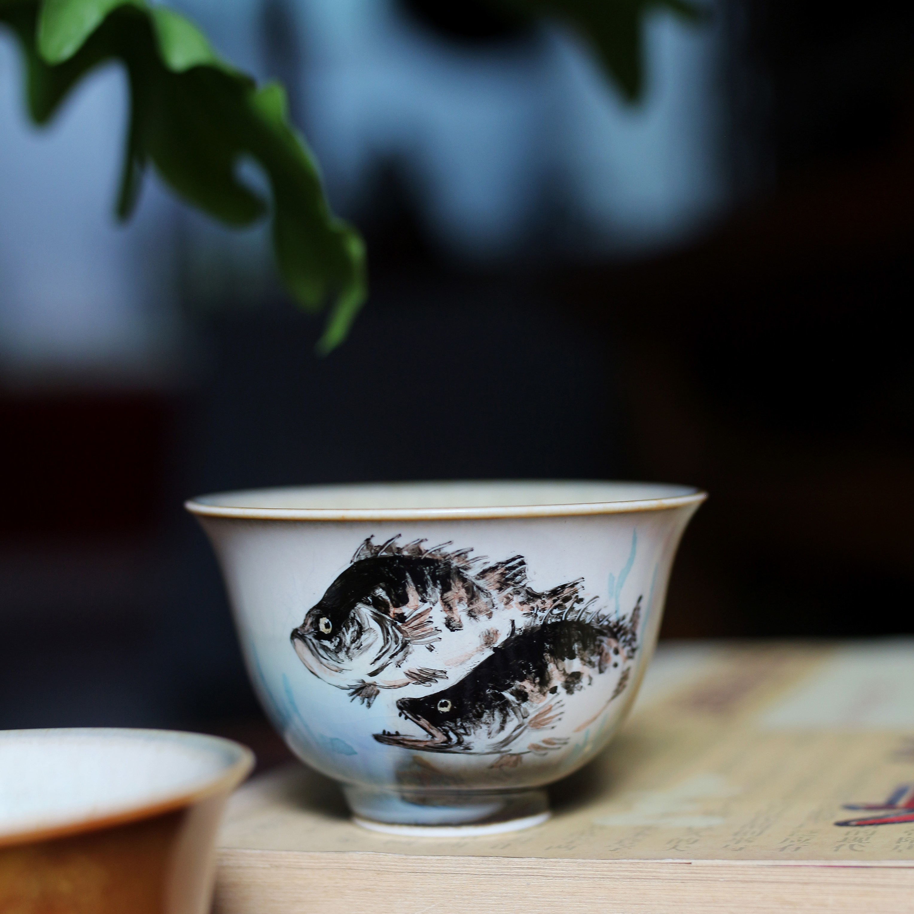 蝉心亭新中式手绘鳜鱼陶瓷茶杯
