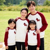 卫衣2026新款 一家三口四口刺绣长袖 幼儿园运动会服 春季 高端亲子装