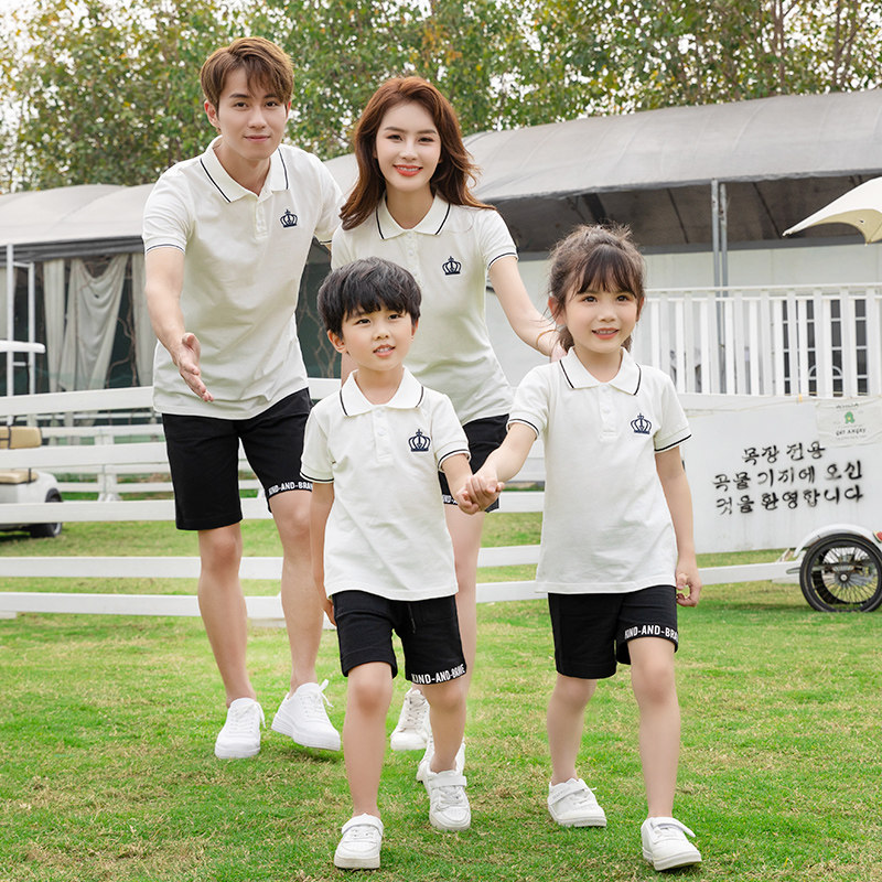 新疆棉POLO衫亲子装一家三口短袖2025夏季新款四口休闲全家装班服