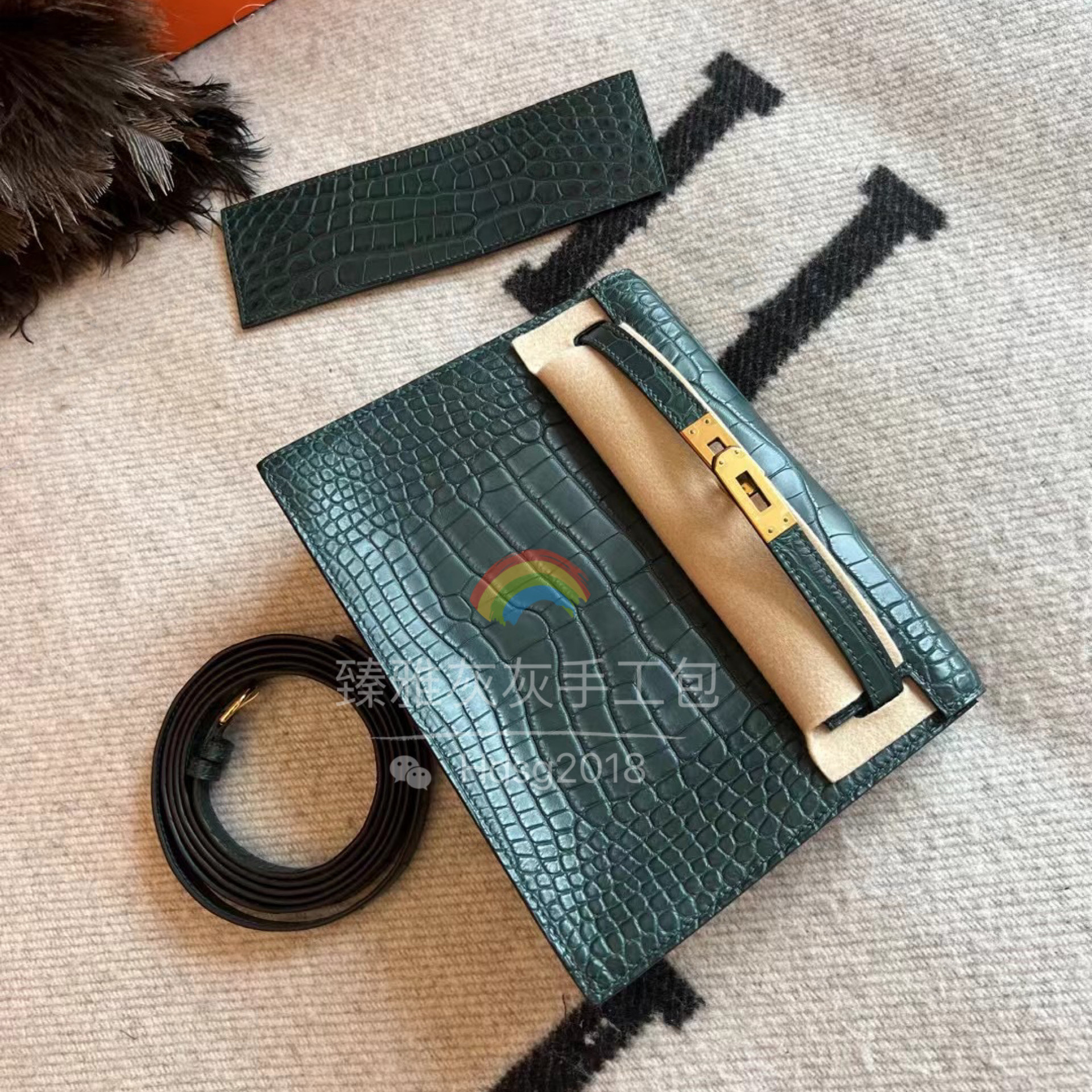 凯莉danse舞蹈包 V0卢梭绿Hcp雾面美洲鳄鱼皮三张皮 全手工斜挎包