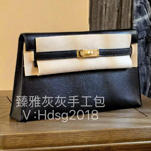 凯莉腋下包27 黑色mysore山羊皮金扣 全手工制作