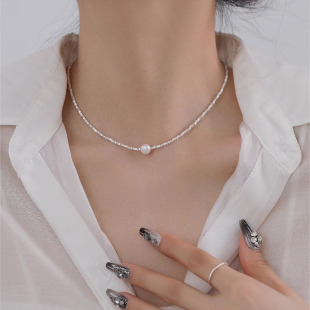 S999纯银碎银子珍珠项链女 法式轻奢小众锁骨链ins风跨境爆款