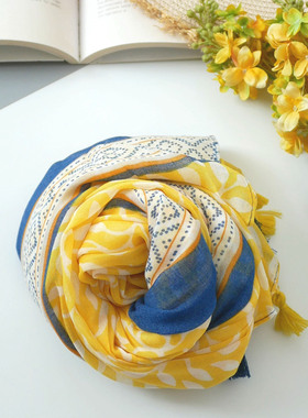 朝北的叶子 异域黄色旅游拍照披肩 空调外搭草原海边度假遮阳纱巾