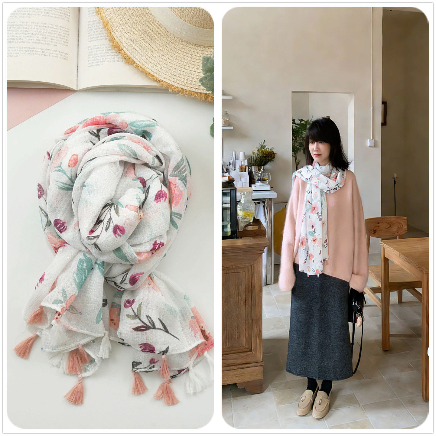 小花园 清新日系棉麻围巾女 甜美粉色百搭春夏季海边旅游遮阳披肩,服饰配件/皮带/帽子/围巾,围巾/丝巾/披肩,淘宝优惠券,粉丝福利购,淘宝优惠卷