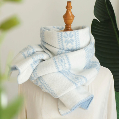 蓝色雪，蓝白文艺，毛线围巾