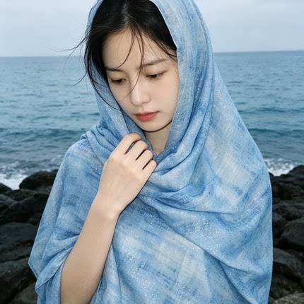 内心是海 清冷文艺旅游披肩棉麻围巾 海边泰国云南沙漠遮阳薄头巾