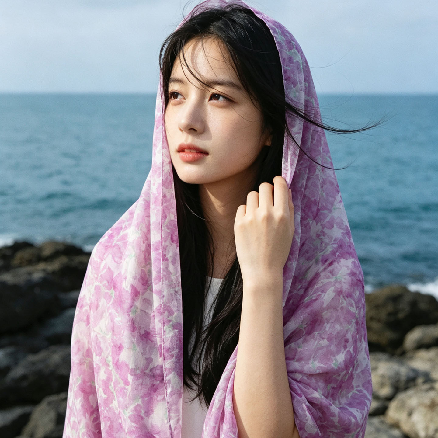 花的浅夏 温柔文艺棉麻围巾旅游穿搭披肩 海边云南拍照遮阳薄丝巾