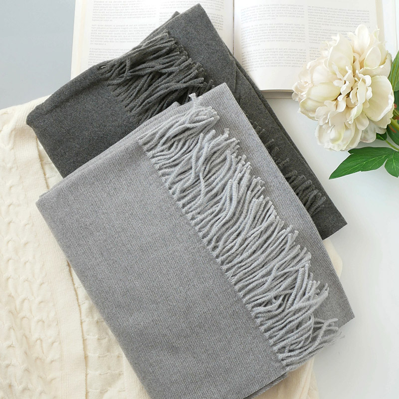 时光灰 日系纯色仿羊绒围巾女 秋冬季文艺素色百搭保暖围脖披肩