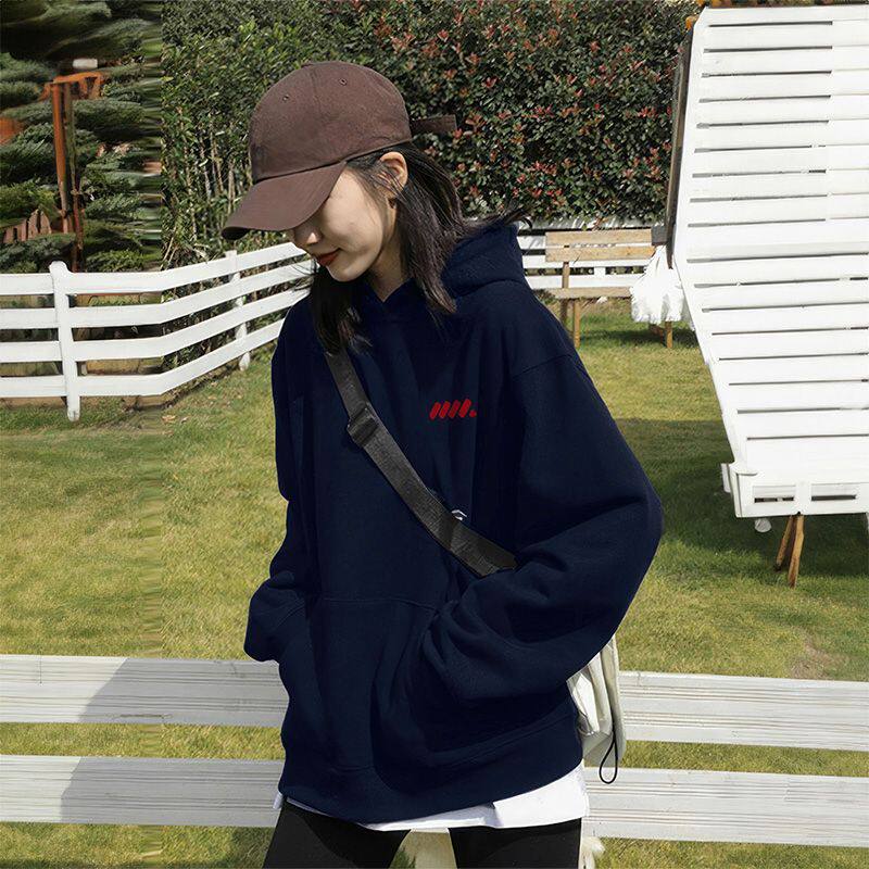 连帽卫衣女冬季2025新款藏蓝色加绒加厚外套秋季休闲女士上衣