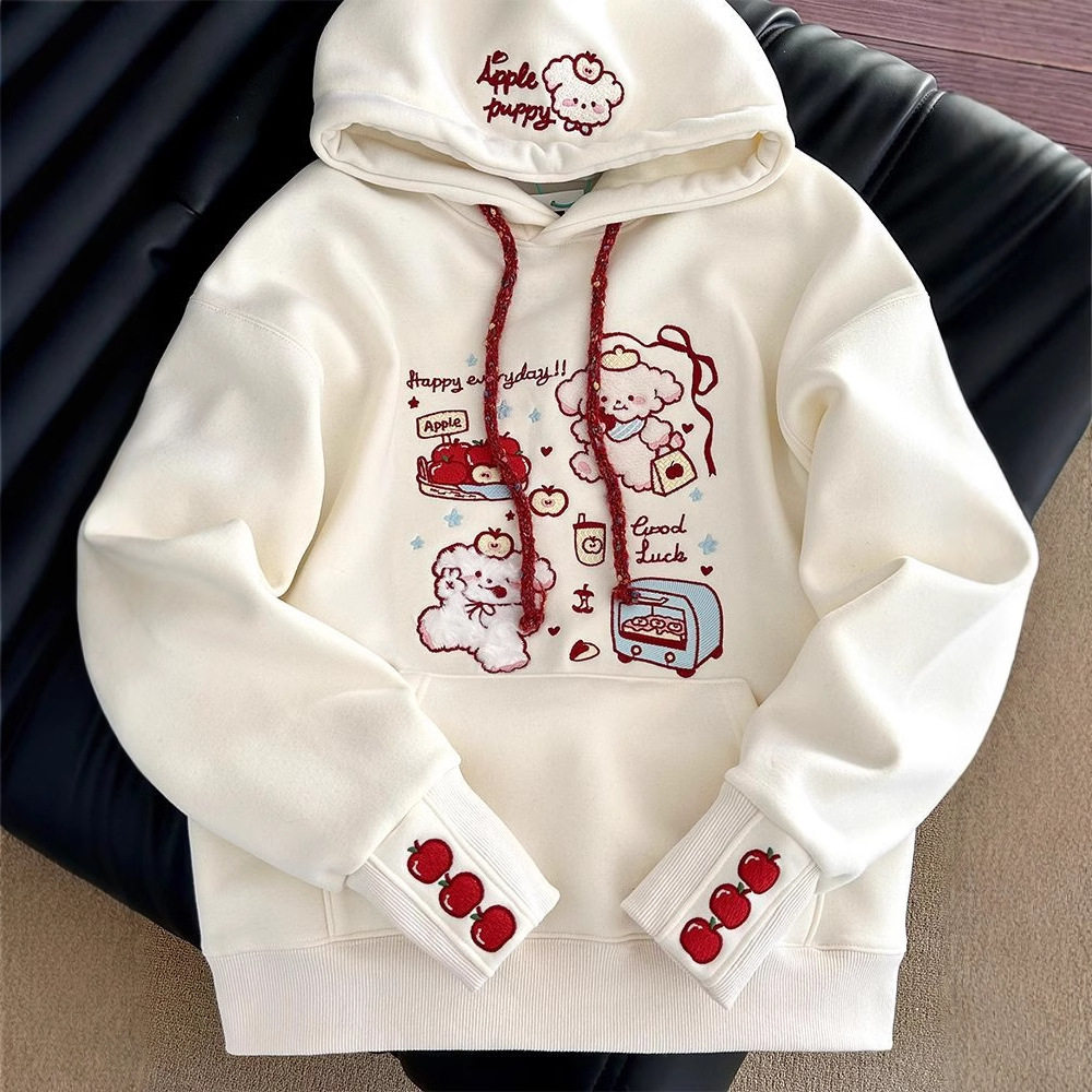 可爱刺绣小狗加绒连帽卫衣女2025新款宽松甜美学院风ins情侣外套,女装/女士精品,卫衣/绒衫,淘宝优惠券,粉丝福利购,淘宝优惠卷