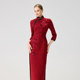 正红毛呢新款 海派优雅老上海手工宴会礼服重工绣花敬酒长旗袍