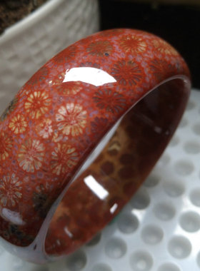 收藏品珊瑚玉彩花养养漂亮风手镯