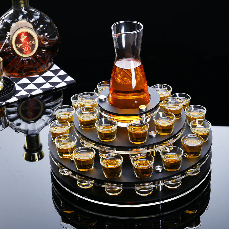 酒吧KTV酒杯架 亚克力子弹杯游戏杯架圆形旋转烈酒杯托盘一口吞杯
