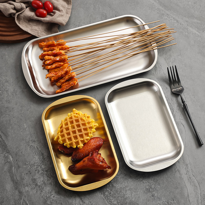 韩式不锈钢长方形盘火锅烧烤盘菜盘商用烤肉店餐盘咖啡蛋糕甜品盘,餐饮具,盘,淘宝优惠券,粉丝福利购,淘宝优惠卷