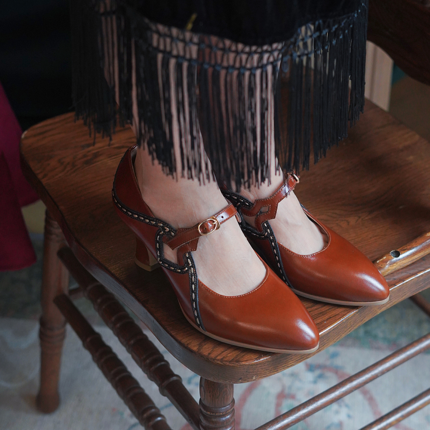 奈里中古玛丽珍单鞋旗袍高跟鞋