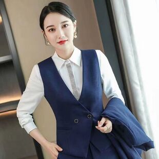 马夹针织女单排扣 通勤百搭v领上衣工装 黑色西装 女马甲新款