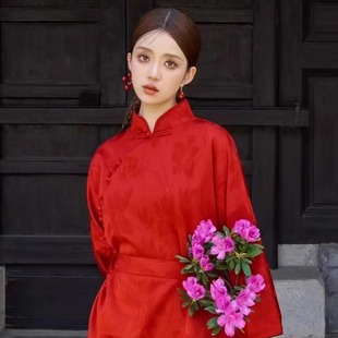 两件套红色国风敬酒服秋冬 旗袍唐装 晨拍礼服晨袍女新娘新中式 套装