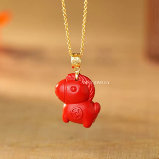 925银镀金本命年天然朱砂生肖马挂件吊坠 憨态可掬 Annie Jewelry