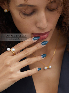 平衡杆哑铃造型珍珠戒指项链