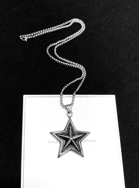 个性五角星吊坠钛钢项链男不掉色