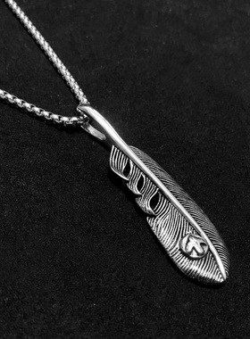 羽毛吊坠钛钢男士项链不掉色百搭