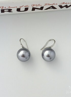 时尚简约 925银钩灰色珍珠耳钉女轻奢高级感养耳洞耳环气质耳饰