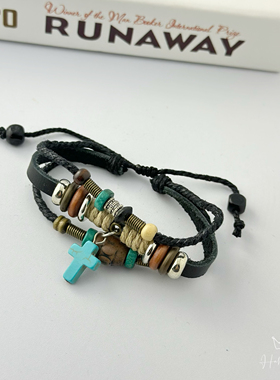 复古串珠十字架叠戴手链男高颜值