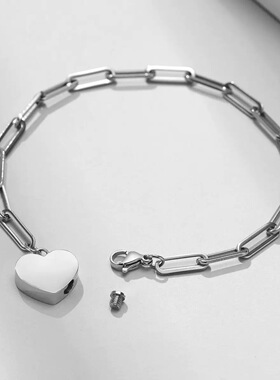 可打开银色心形纪念亲人宠物毛发骨灰盒手链女钛钢饰品嘎乌盒配饰