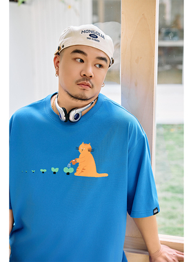 250gGEEEKPANDA加肥加大宽松大码男夏圆领卡通印花抗变形T恤9385