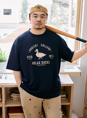 210gGEEEKPANDA加肥加大宽松大码男夏圆领做旧复古印花T恤9393