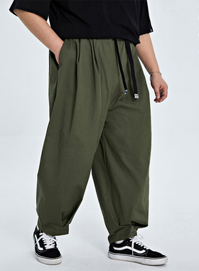 GEEEKPANDA宽松大码男夏松紧腰日系纯棉薄遮肉灯笼裤休闲长裤7135