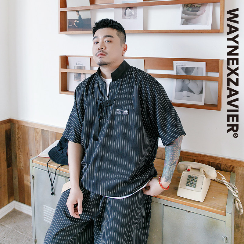 GEEEKPANDA潮牌条纹显瘦Polo衫男大码加肥加大胖子夏半袖T恤7633