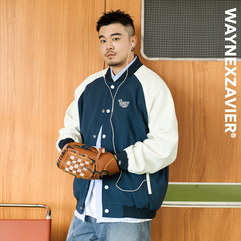 GEEEKPANDA大码美式复古棒球服男宽松春秋款加肥加大外套夹克8561